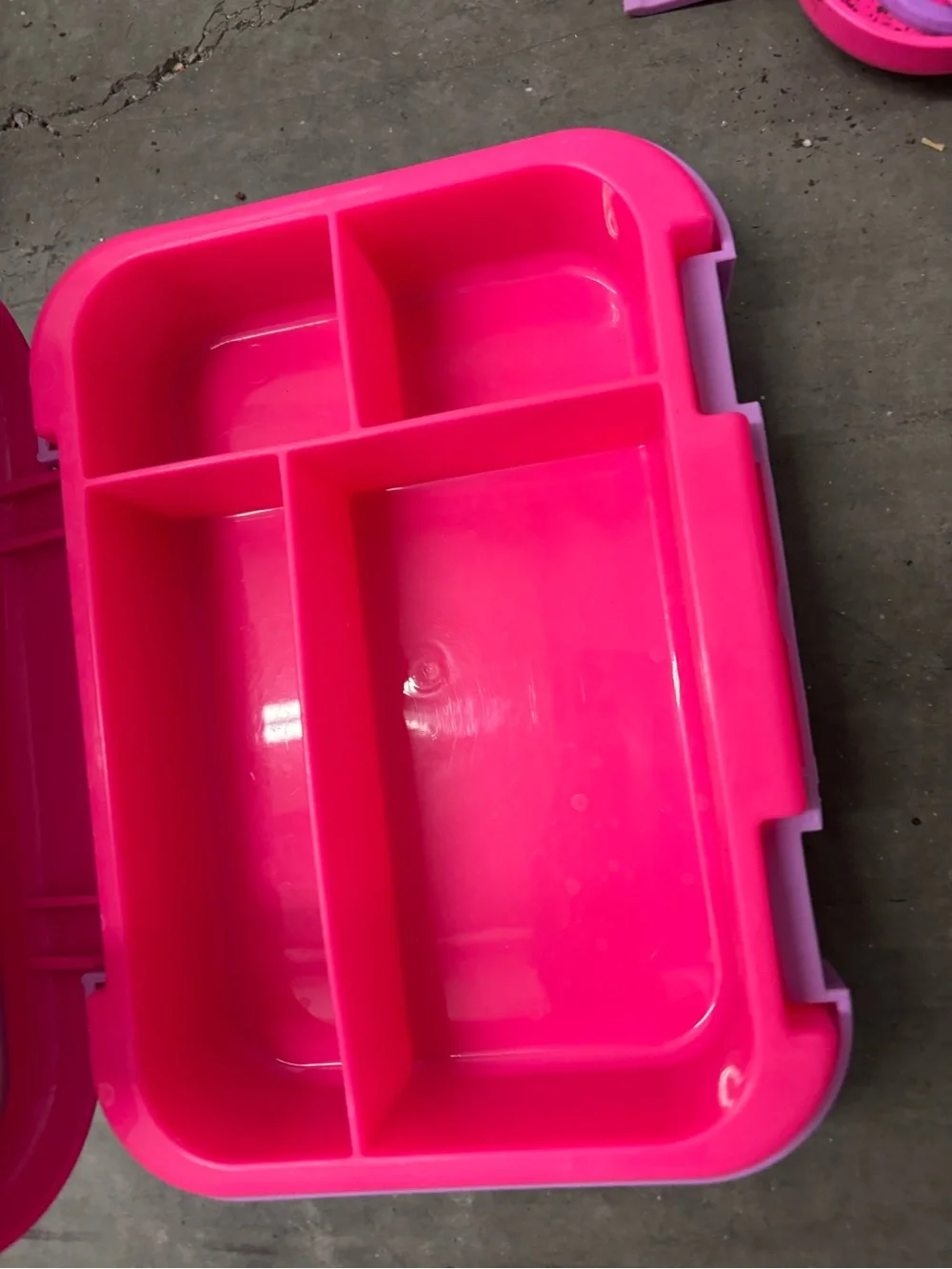 Pink Purple Plastic Bento Box 4 Compartments Snap Lid Handle w/ Fork Spoon
